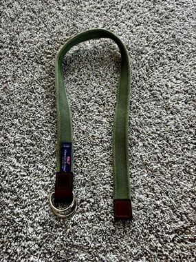 Boys vineyard vines Olive Green Canvas D-Ring Belt with Brown Accents